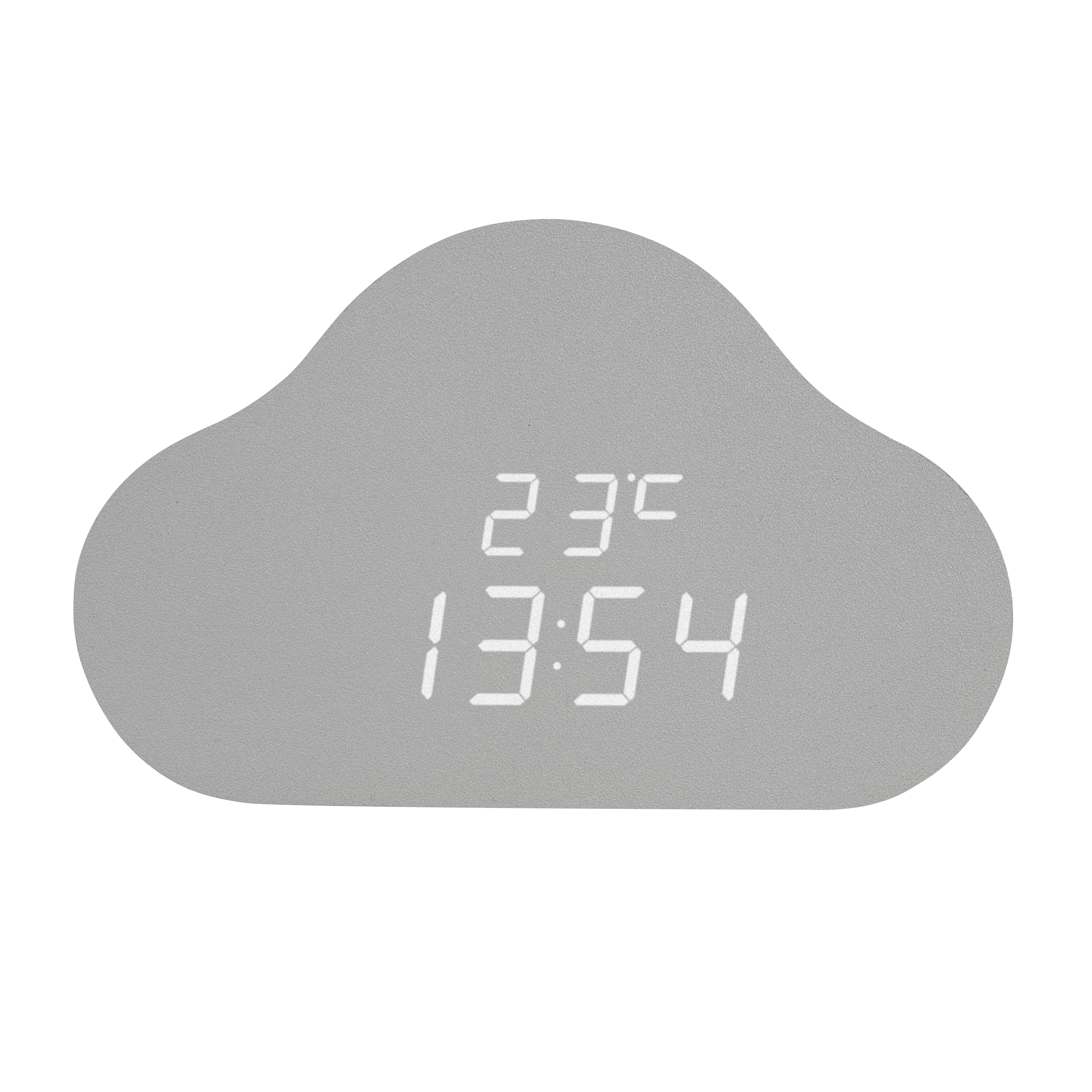 TFA Dostmann Digitaler Wolken Wecker Clocco Cloud, 60.2040., Kinderwecker, unsichtbares Display, mit Anzeige von Uhrzeit oder Datum, inkl Innentemperatur, 3 Helligkeitsstufen, grau