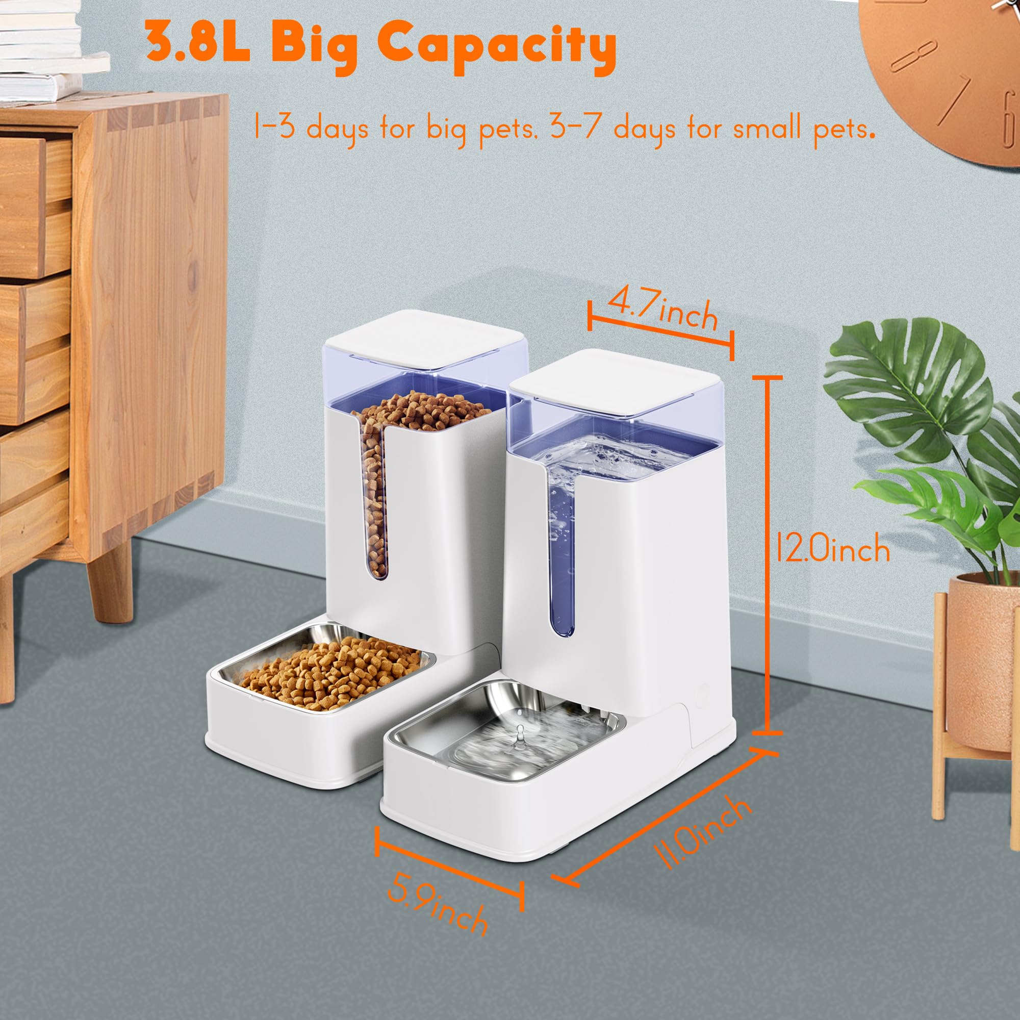 Juego de dispensador de Comida para Gatos y dispensador de Agua para Gatos con Cuencos de Acero Inoxidable, comedero por Gravedad para Perros pequeños, medianos y Grandes, Mascotas