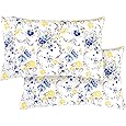 Elegant Comfort Luxury Ultra-Soft 2-Piece Pillowcase Set - 1500 Premium Hotel Quality Microfiber Double Brushed - Wrinkle Resistant, King Size, Bloomingdale Pattern Navy Blue (Pack of 2)