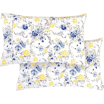 Elegant Comfort Luxury Ultra-Soft 2-Piece Pillowcase Set - 1500 Premium Hotel Quality Microfiber Double Brushed - Wrinkle Resistant, King Size, Bloomingdale Pattern Navy Blue (Pack of 2)