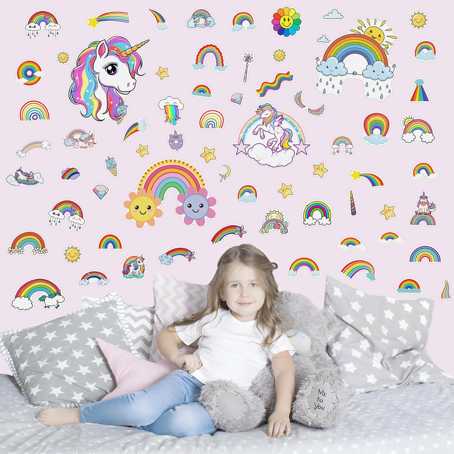 Glow in The Dark Unicorn and Rainbow Wall Decals, Stars Stickers for Baby Girls Room, Luminous Ceiling Decor for Bedroom Playroom Nursery - Image 5