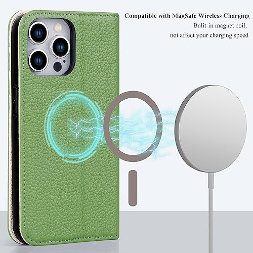 Miniatura 2 de VISOUL Pebbled - Funda de piel auténtica para iPhone 15 Pro Max, funda tipo cartera con MagSafe y soporte para tarjetas, funda magnética con función