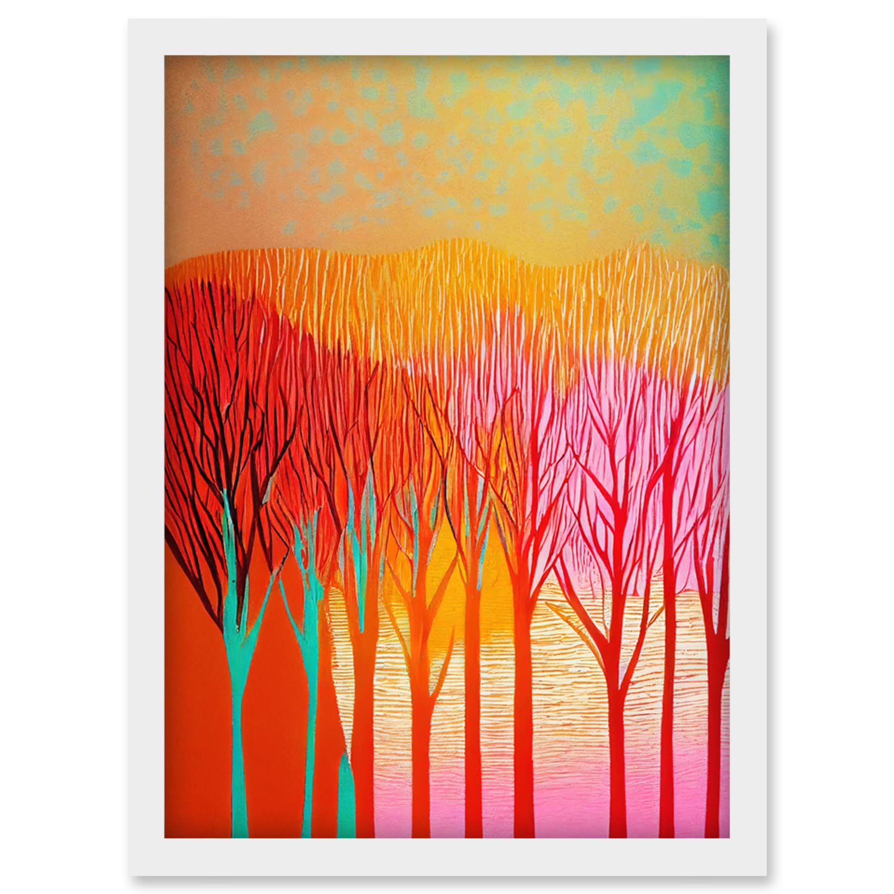 Doppelganger33 LTD Forest Treetops Linocut Illustration Vibrant Bold Artwork Framed Wall Art Print A4