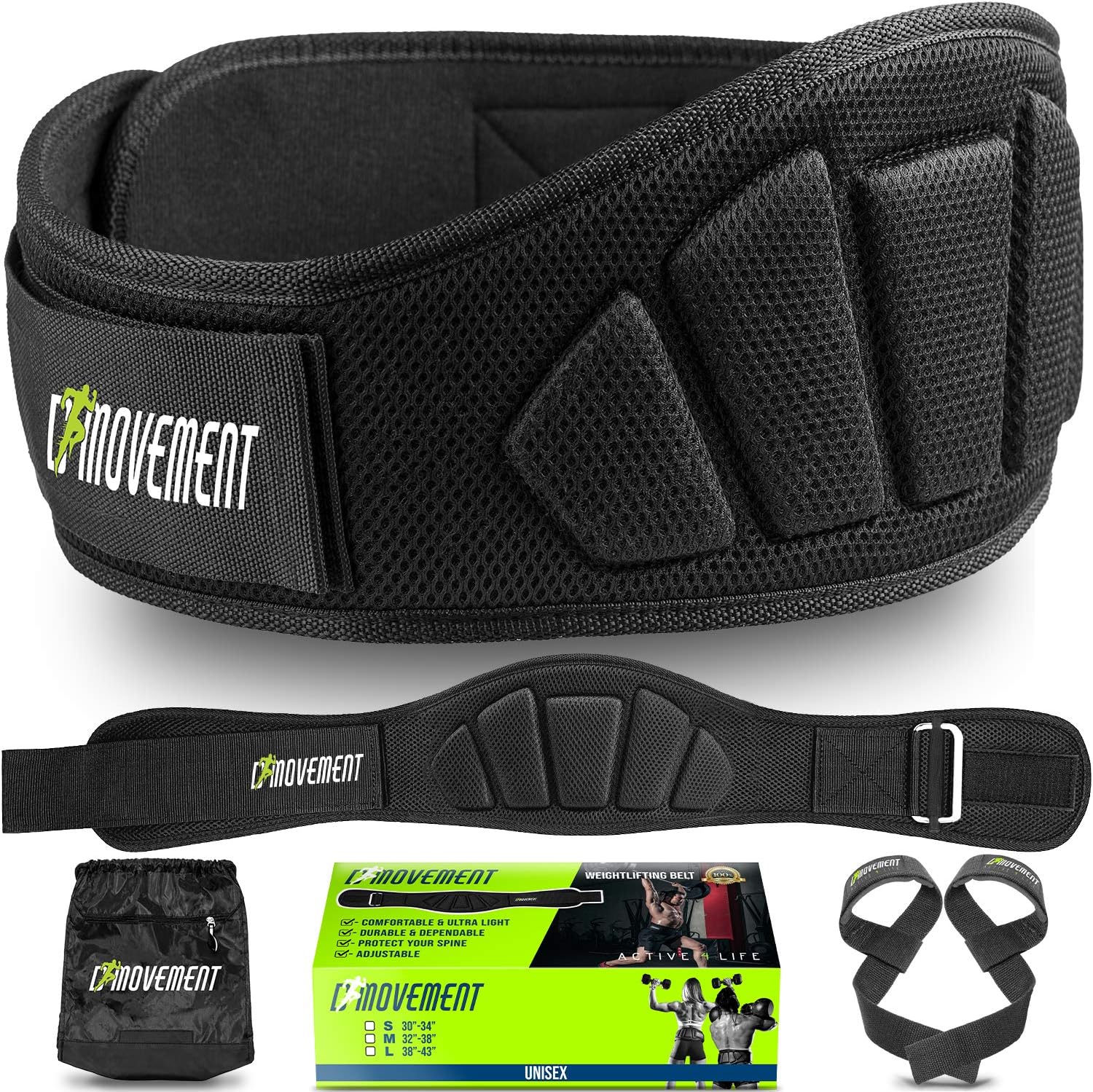 DiMovement Strength Weightlifting Belt for Men and Women - 6 Inch Auto-Lock Weight Lifting Back Support, Workout Back Support for Lifting, Fitness, Cross Training and Powerlifitng (Black, Large)
