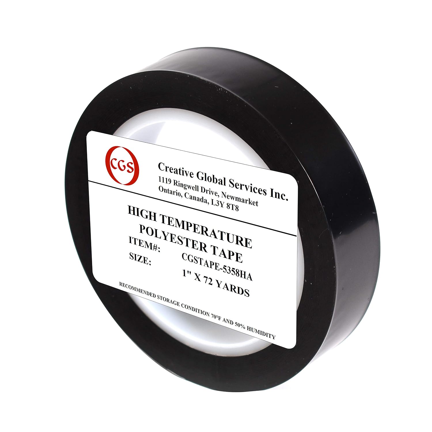 CGS, Black Polyester Hi-Temp Masking Tape, PET Tape with Silicone Adhesive, Ideal for Painting, Powder Coating, Anodizing, Splicing (1" x 72Yds)