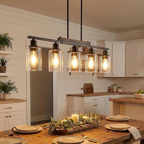 37" Farmhouse Dining Room Light Fixture Over Table, 5-Light Matte