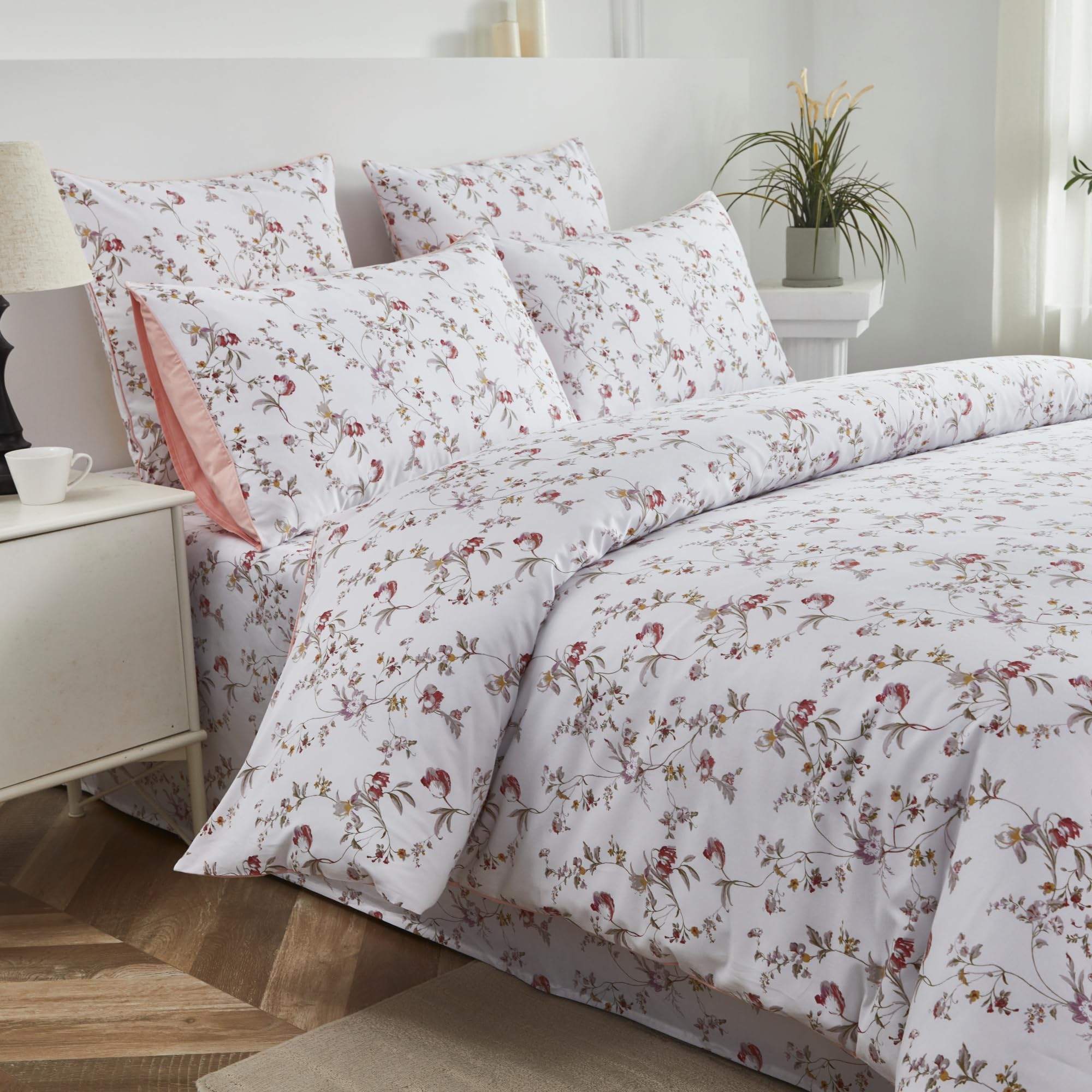 USTIDE Country French Floral Duvet Cover Set 3 Pieces Egyptian Cotton Bedding King Shabby Blossom Bedding Comforter Cover with 2 Pillowcases - Image 2
