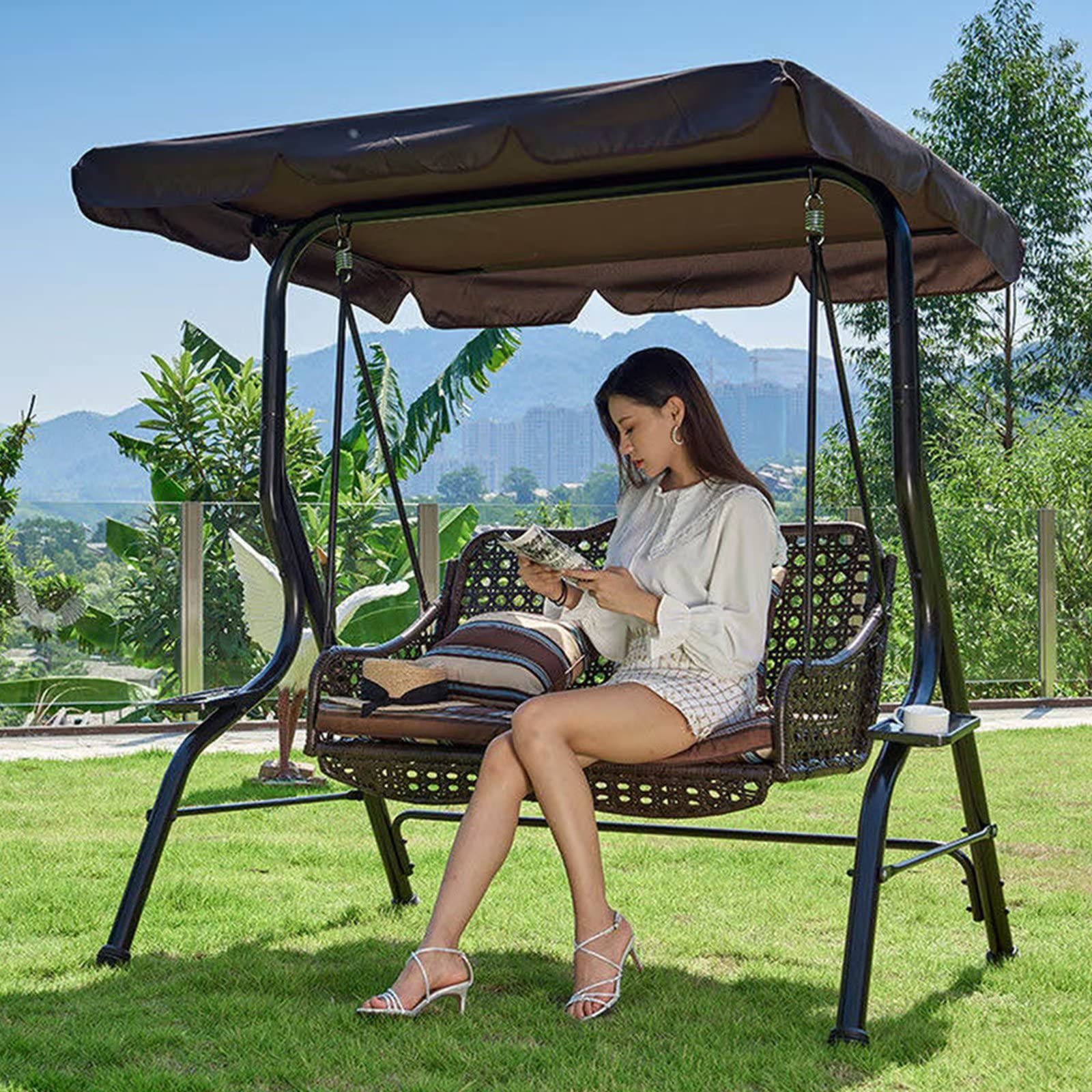 Copertura Telo Tettuccio di Ricambio per Dondolo da Giardino 2/3 Posti,Copertura di Ricambio Altalena da Patio,Universale Impermeabile Anti-UV Parasole Tettuccio per Dondolo per Esterno