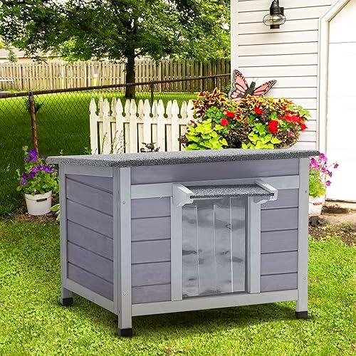 Casa de madera para perros pequeños, gatos, jaula de interior con solapas de puerta de PVC