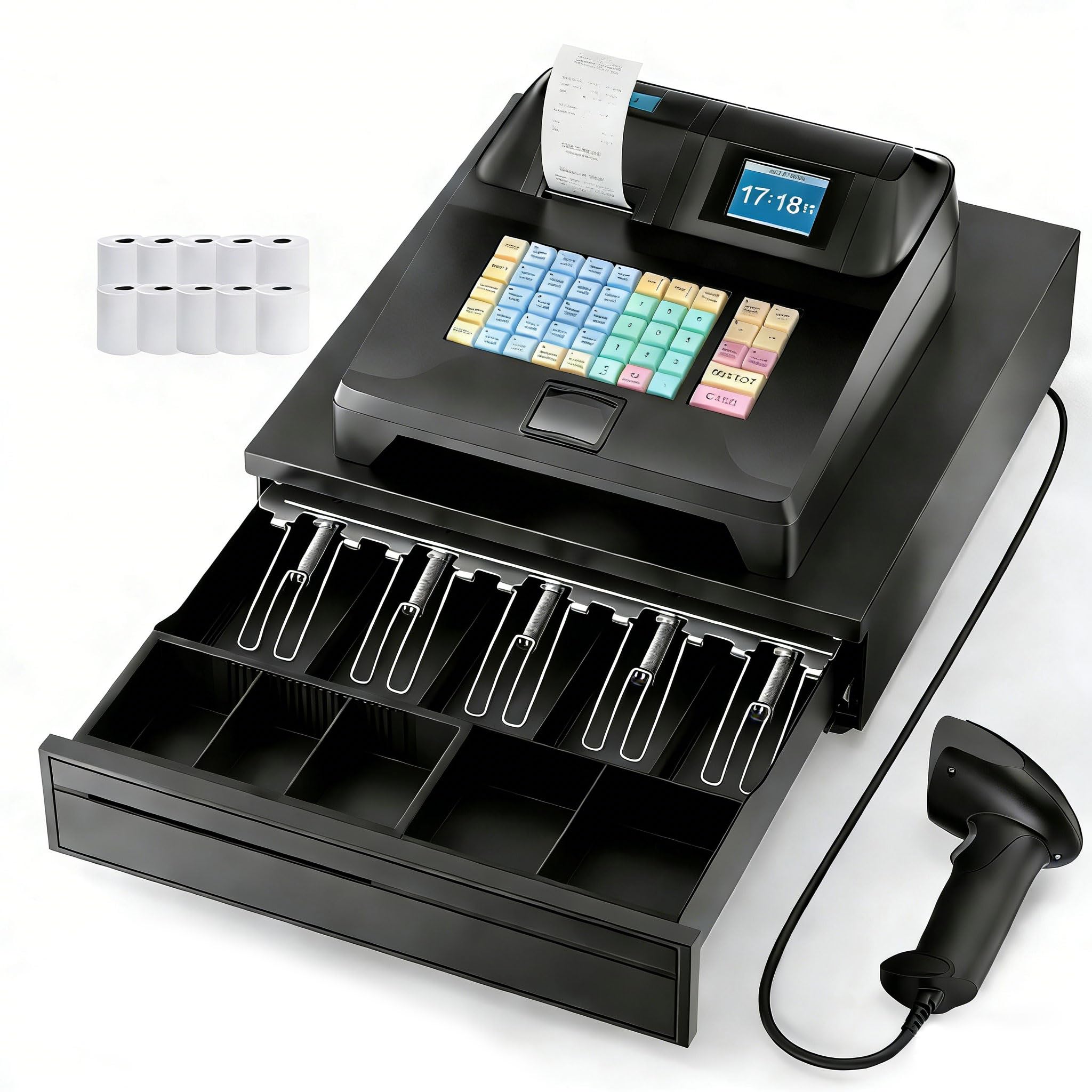PYY Cash Register for Small Businesses with Scanner - Commercial Electronic Caja Registradora para Negocio with Large Black