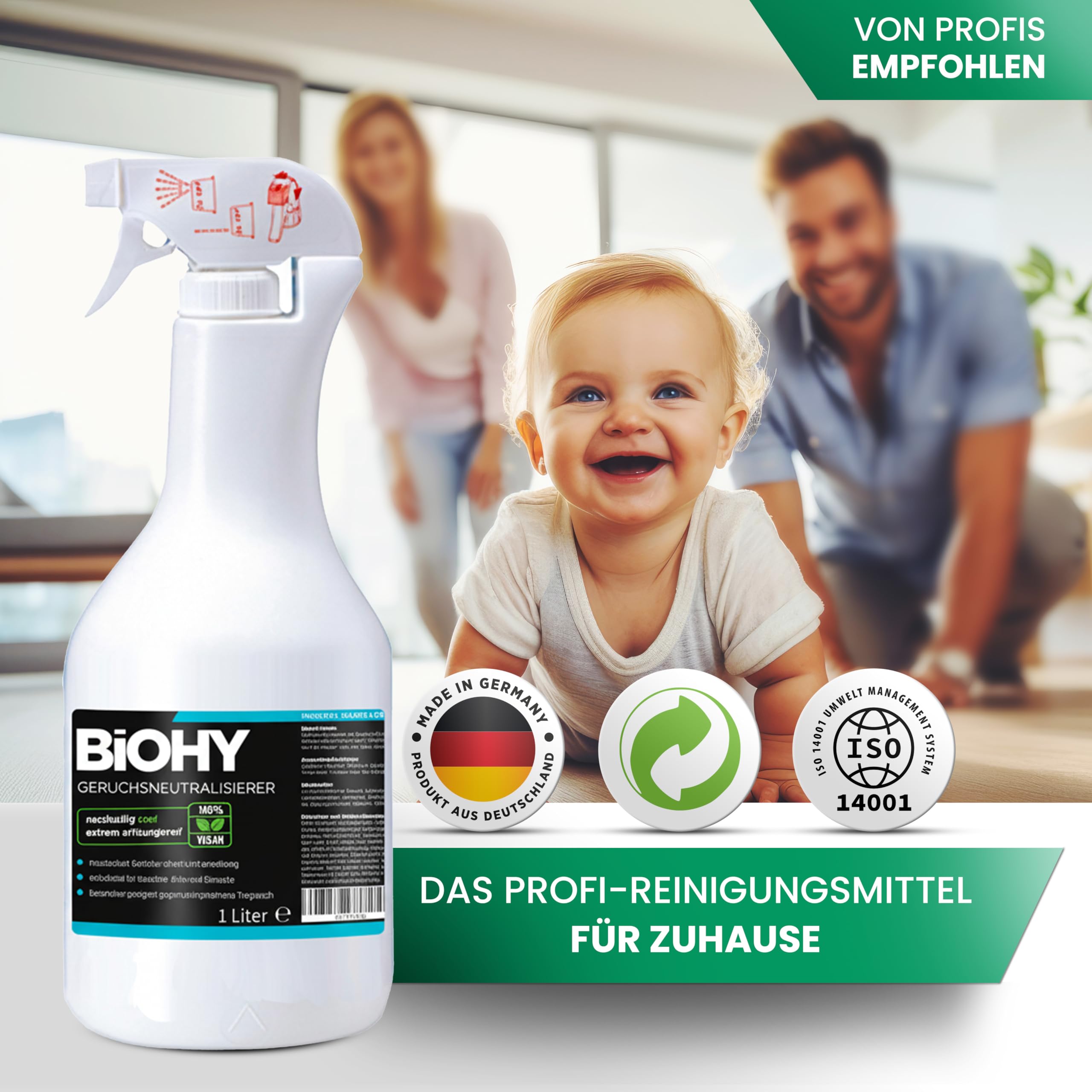 BiOHY Neutralizator zapachów (butelka 1l) | Niezwykle wydajny eliminator zapachów i odświeżacz powietrza | Przeciw nieprzyjemnym zapachom w domu i samochodzie (Geruchsneutralisierer)