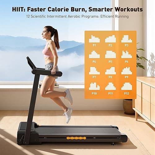 Miniatura 6 de JAGJOG Treadmill for Home with Auto Incline, 3.5-4.5 HP Foldable Running Machine, 12 HIIT Programs,14"- 18" Wide LED Touchscreen, Smart App & Heart