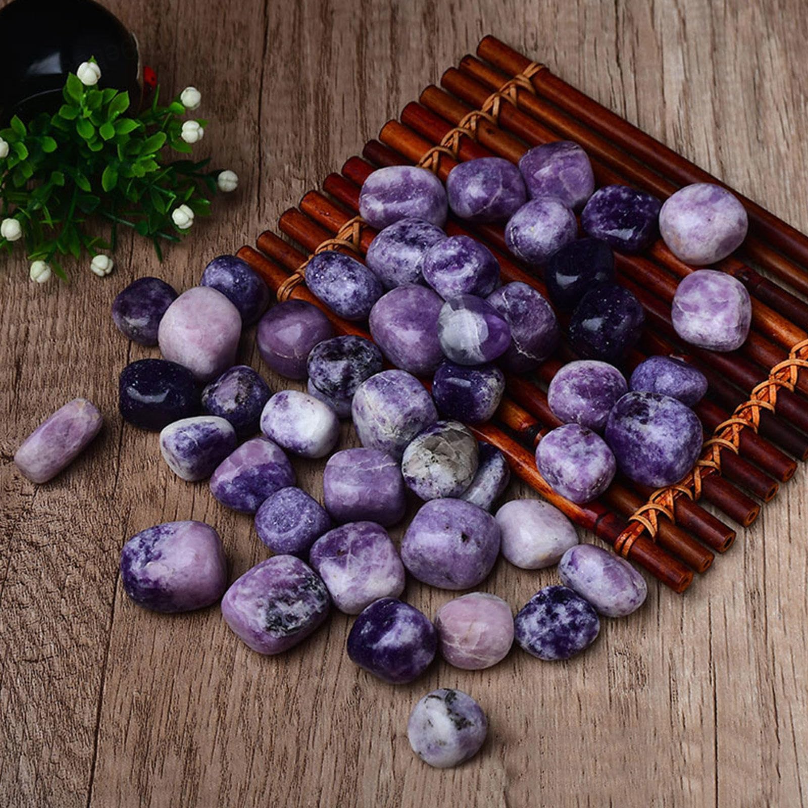 Cristales Pulidos a Granel Tumbled Rock 2.2 LB - Piedras Preciosas de Cristal de Mica Púrpura de Lepidolita Natural - Guijarros para Reiki - Chakra - Decoración del Hogar,30-50mm