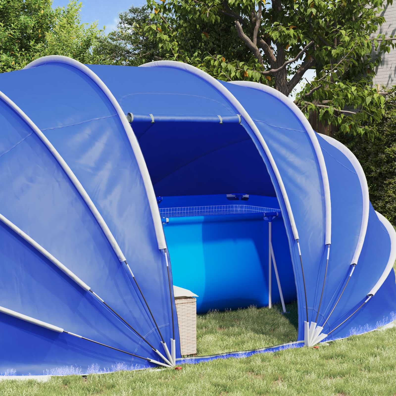 Tenda a cupola per piscina, 538 x 440 x 204 cm, colore azzurro, telone protettivo per piscina, per uso estivo e invernale