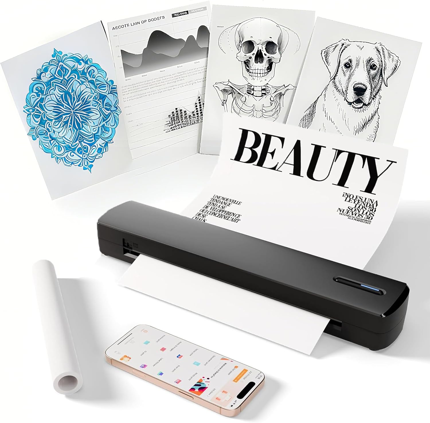 C80 Wireless Printer, Inkless Portable Printer for Travel, Supports A4 8.5 x 11 Inch Thermal Paper, Compatible with Phone & Laptop (Elegant Black)