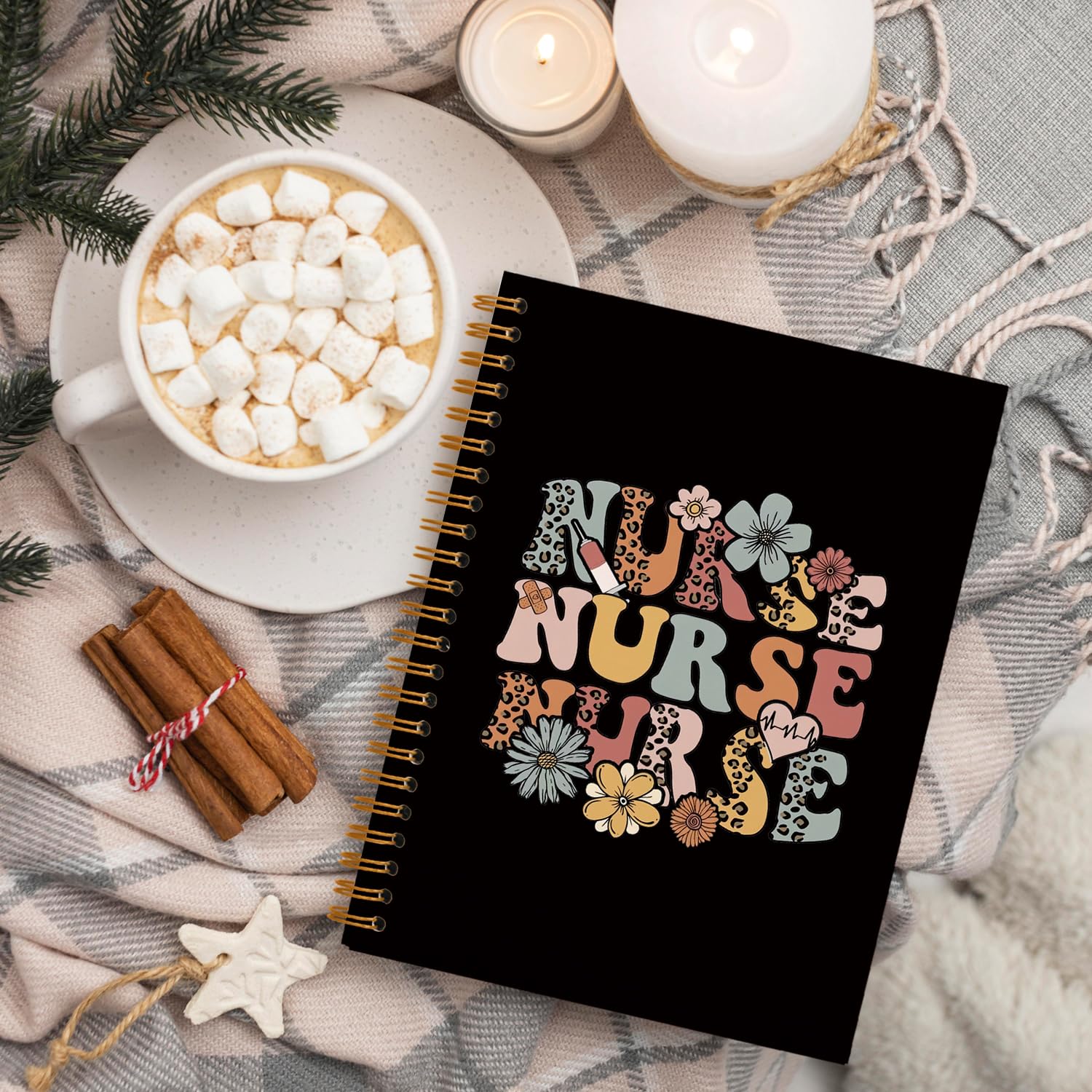 QUICQOD Cuaderno de tapa dura con espiral para notas de trabajo, regalos de agradecimiento para enfermeras, regalos de graduación para estudiantes de enfermería, diarios de lectura negros para