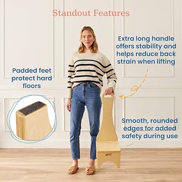 ECR4Kids Wooden Step Stool with Long Handle, One Step, Montessori Furniture, Natural