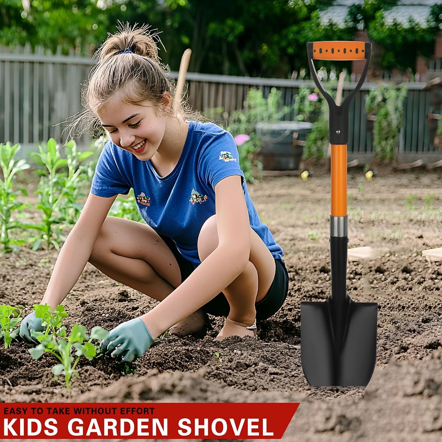 28-Inch Mini Garden Shovel, Kids Small Shovel, Fiberglass Handle with D-Grip & Alloy Steel Head for Car Emergency Kit, Beach, Planting & Light Duty Digging