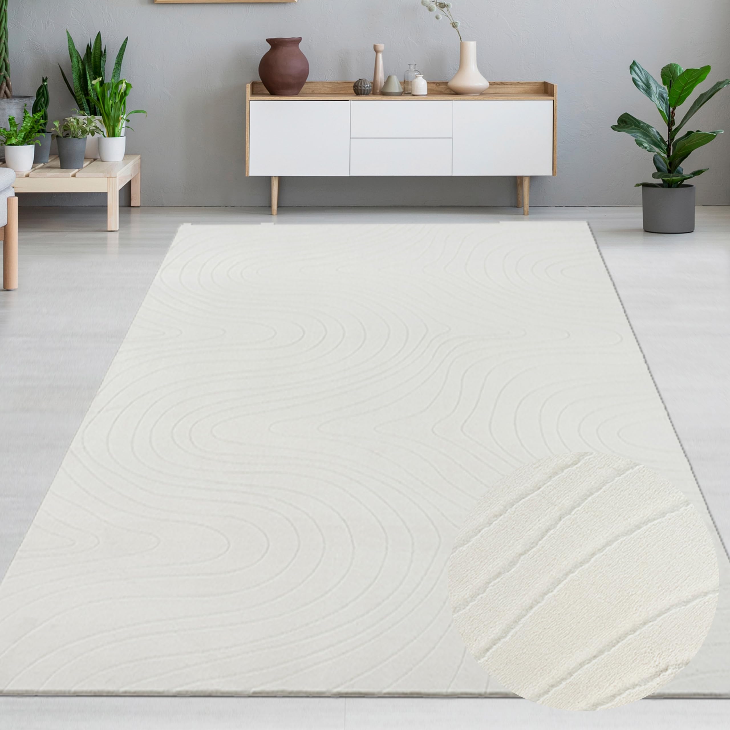 Tapis de salon crème 200x280 cm antidérapant à motifs d'arcs pour chambre et bureau