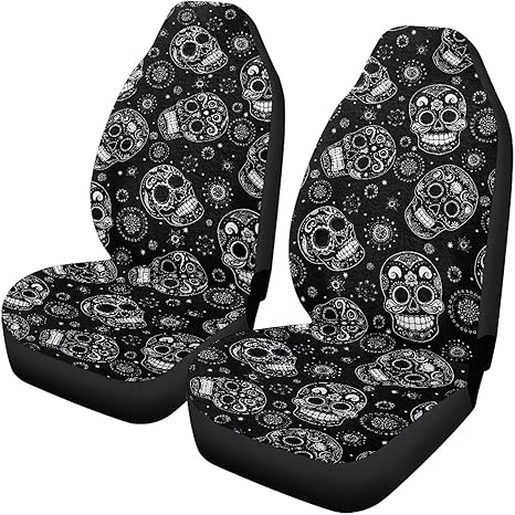 SEANATIVE Car Seat Covers Blanket Automotive Cushion Cover Sugar Skull Print 2 Pack Car Seat Protectors Warm and Comfortable Universal Front Car Seat Cushion Cover for Cars Trucks SUVs
