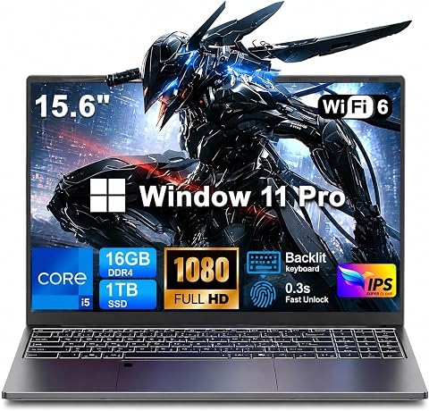 XNQ Laptop Computer 15.6 Inch, Core i5, 16GB RAM, 1TB SSD, FHD IPS Display, Wind