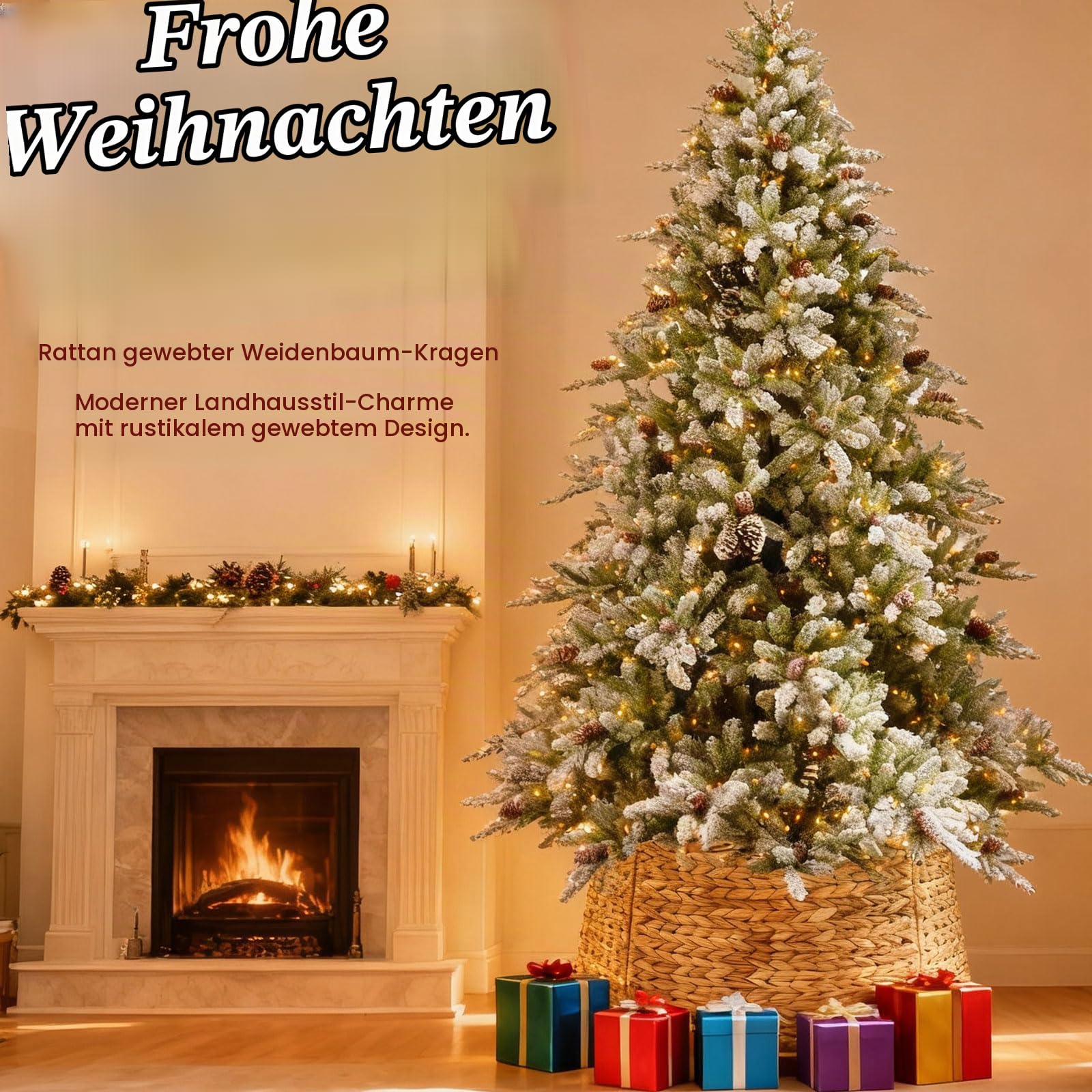 Weihnachtsbaum Korb aus Rattan, Ø 70 cm - Baumrock/Weihnachtsbaumring/Christmas Tree Collar/Weihnachtsbaumständer Abdeckung/Weihnachtsbaumkragen/Tannenbaum Umrandung/Weihnachtsbaum Fuss Verkleidung