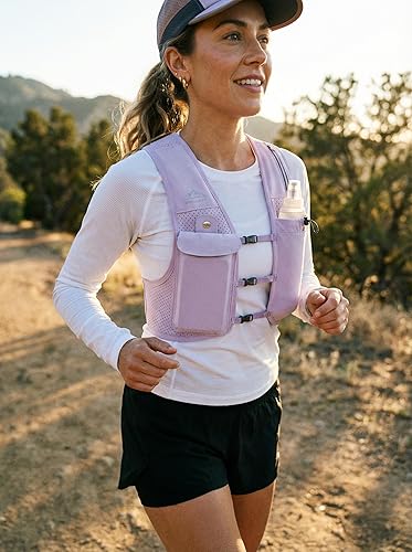 Vista 8 de Chaleco para Correr para Mujeres y Hombres, Patente Original de EE. UU., Chaleco de Hidratación para Correr con Correas de Pecho Ajustables y Púrpura