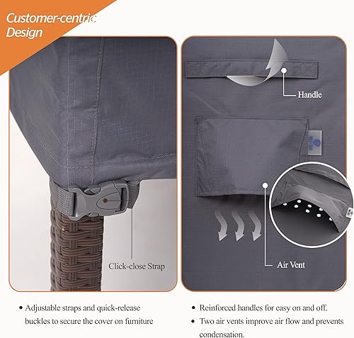 Miniatura 6 de WJ-X3 Funda de sofá de 3 plazas para exteriores, funda resistente al agua, diseño resistente al viento, funda para sofá de patio, 87 pulgadas de