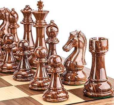AMEROUS High Polymer Weighted Chess Pieces with 4.25'' King - 2 Extra Queens - Gift Package, Standard Tournament Chessmen for Chess Board or Replacement of Missing Pieces (Chess Pieces Only)
