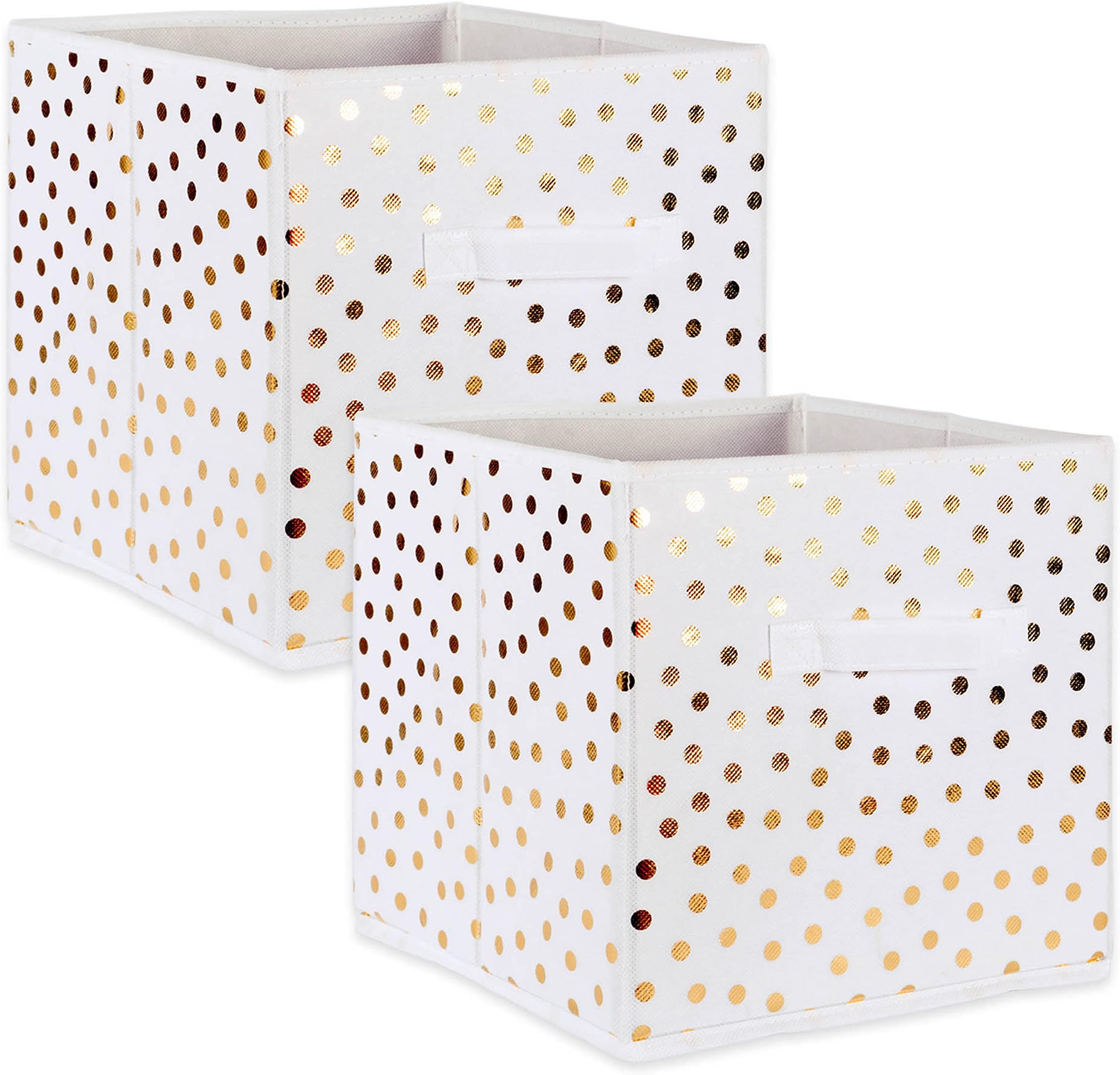 DII Non Woven Polyester Storage Bin, Polka Dot, White & Gold, Small Set of 2