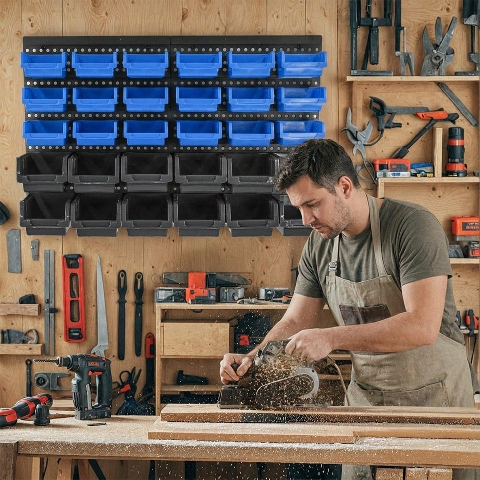 30 Contenitori per Riporre Oggetti con Pannello Forato, Facile Accesso, Grande Capacità, Contenitore Fai Da Te, Scaffale per Componenti, Dadi, Blu Nero