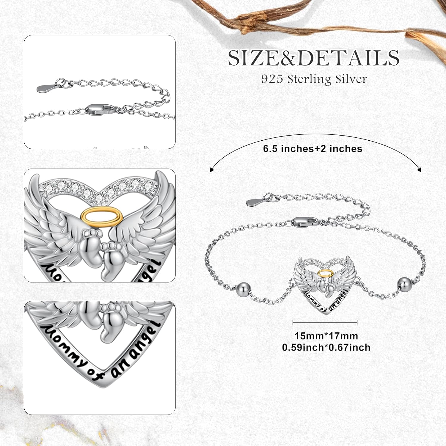 Miscarriage Gift Loss of Pregnancy Bracelet 925 Sterling Silver Mommy of an Angel Heart Link Bracelet Memorial Sympathy Jewelry for Mom Mother Women