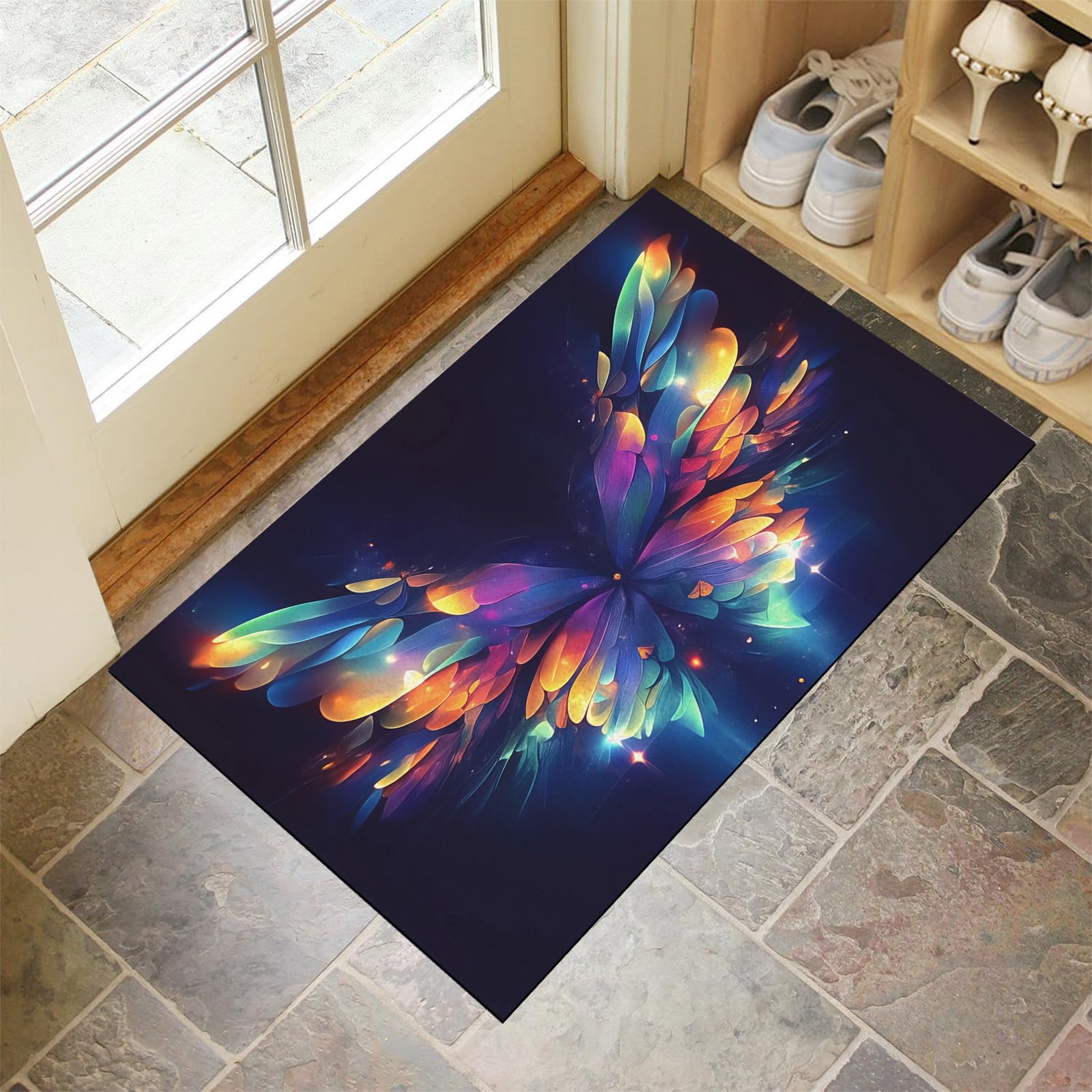 Paillasson attrape poussière 40x60cm lavable et antidérapant avec motif de papillon coloré
