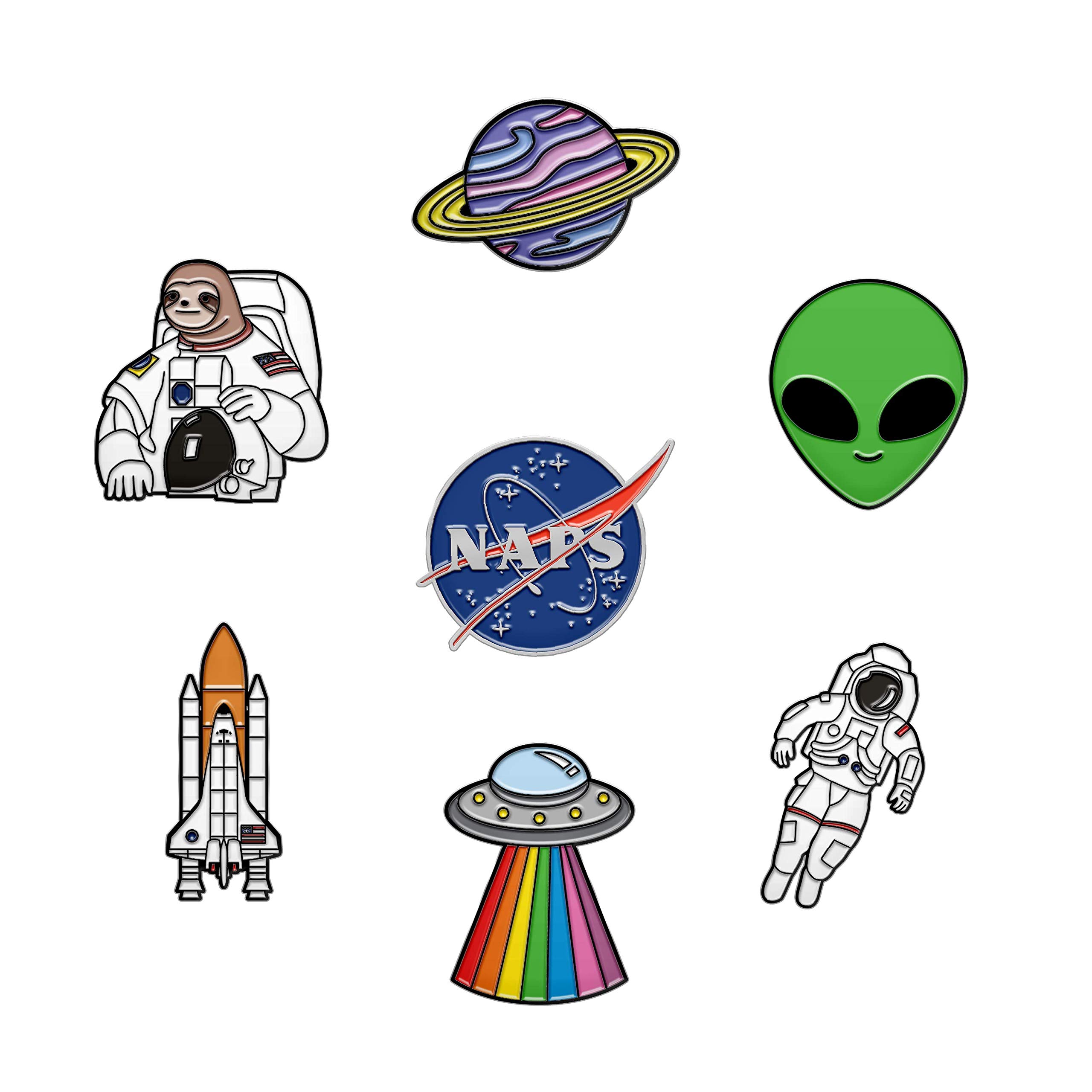 The Carefree Bee バックパック用スペースピン 7個 - ジャケット用エナメルピン バックパック用かわいいピン 惑星ピン NASAピン 宇宙飛行士ピン付属 (9セット)