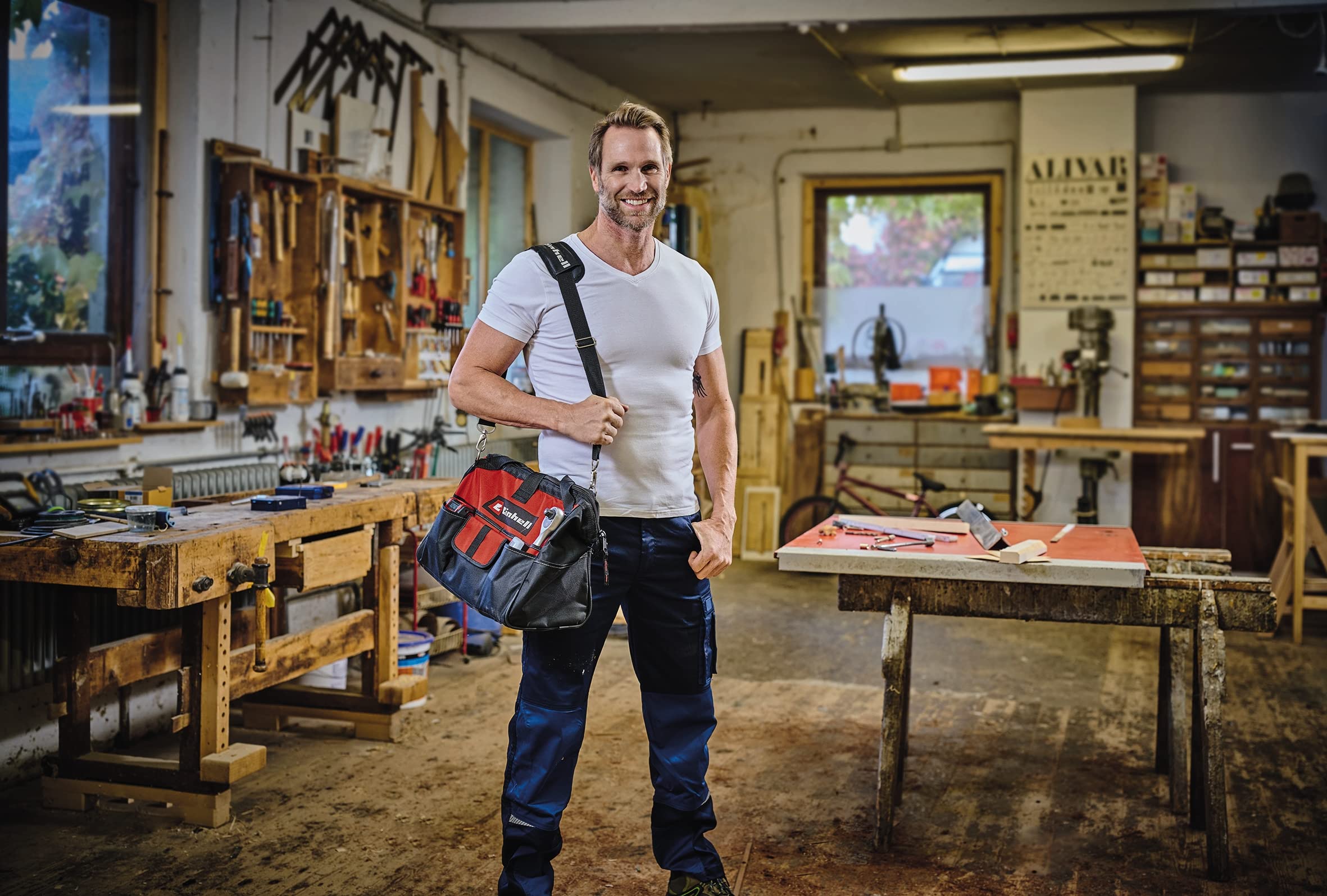 Einhell Torba Bag 45/29 (do narzędzi i akcesoriów, wytrzymała ze wzmocnioną podstawą, paskiem i uchwytem do przenoszenia, różnymi torbami i przegrodami)