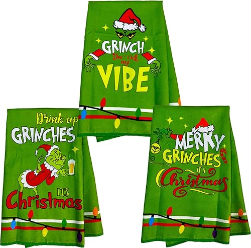 Toalla de cocina de Navidad, 3 piezas de trapos de cocina de 17.7 x 27.5 pulgadas, absorbentes y reutilizables, para secar, limpiar, cocinar y