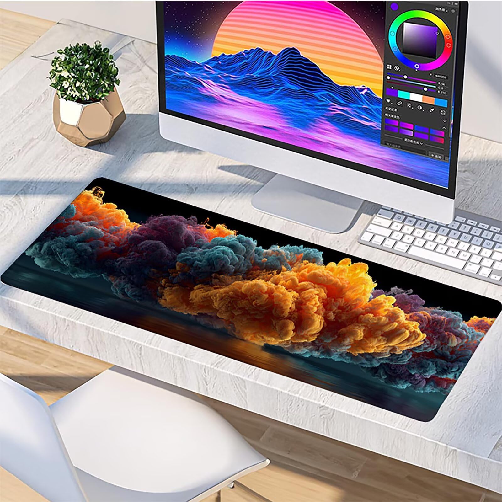 Podkładka pod mysz XXL Żółta, Chmura Podkładka Na Biurko 1600x800x3mm, Podkładka Na Biurko Z Antypoślizgową Gumową Podstawą, Desk Mat, Podkładka Pod Mysz Gaming z Szytymi Krawędziami, Akcesoria do