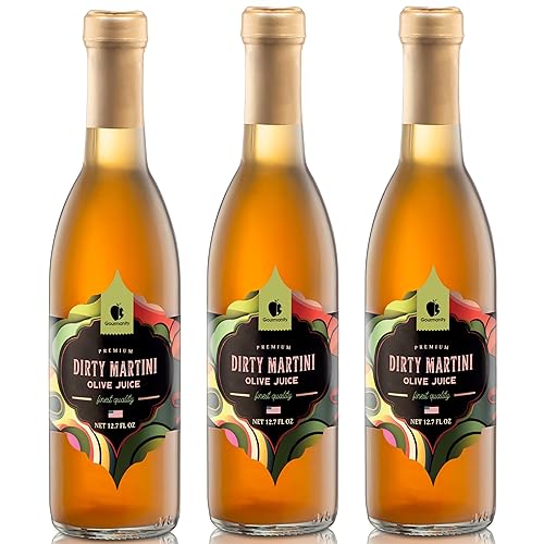 Gourmanity Paquete de 3 de jugo de oliva de 12.7 onzas cada uno, jugo de oliva para martinis sucios, salmuera de oliva (12.7 onzas x 3)