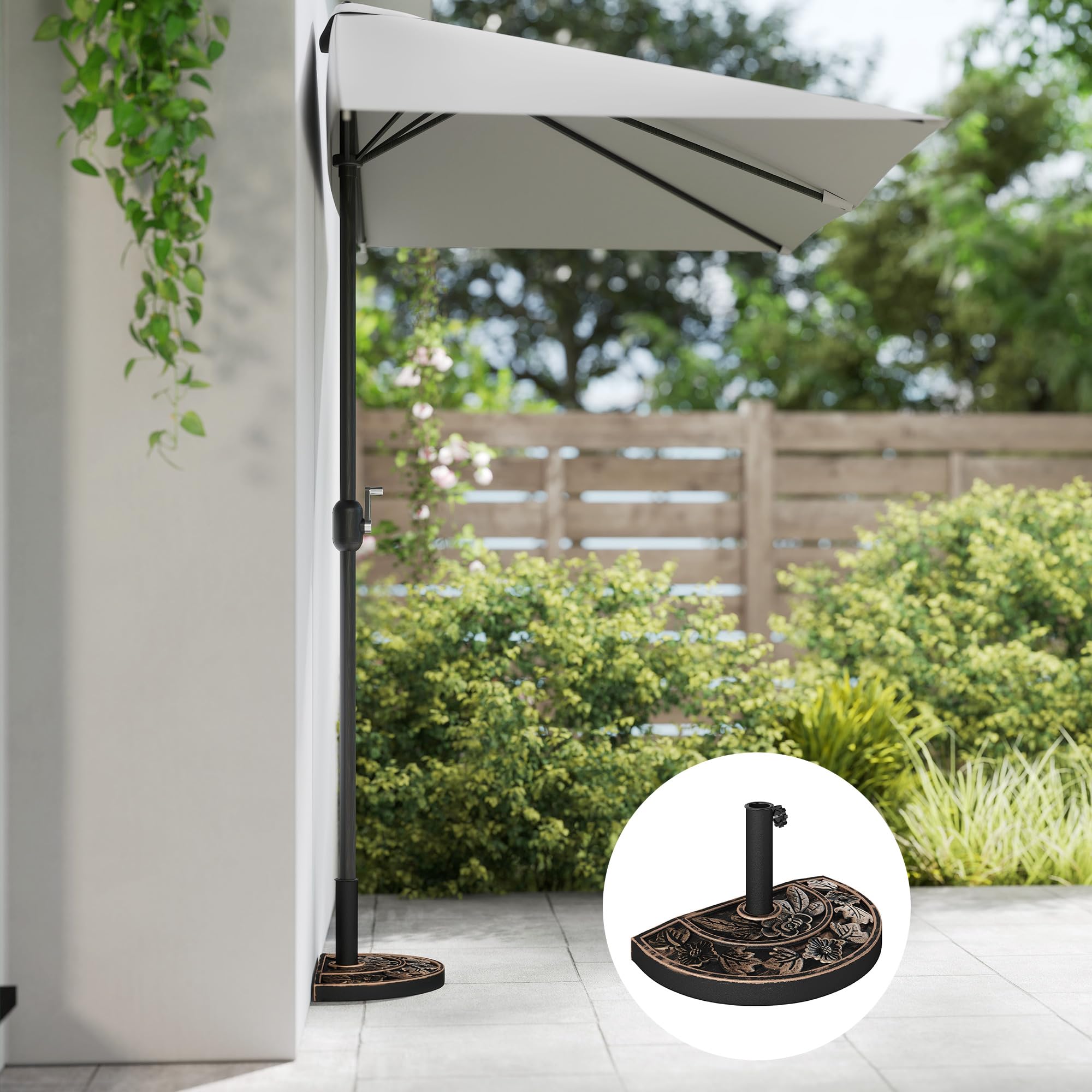 Outsunny Pied de Parasol Base de lestage Parasol Demi-Cercle Poids Net 9 kg résine Imitation Fonte Motif Fleur 50L x 31l x 32H cm Bronze
