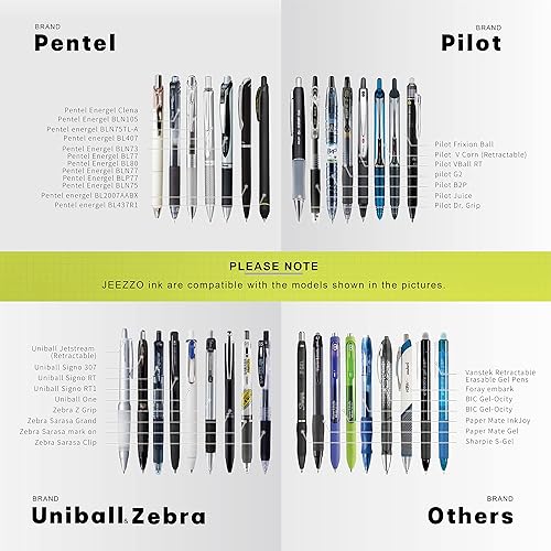 Miniatura 9 de JEEZZO Recambios de tinta de gel para bolígrafos retráctiles de clic de punta media azul compatible con Pilot G2 Pentel Energel Jetstream Sharpie
