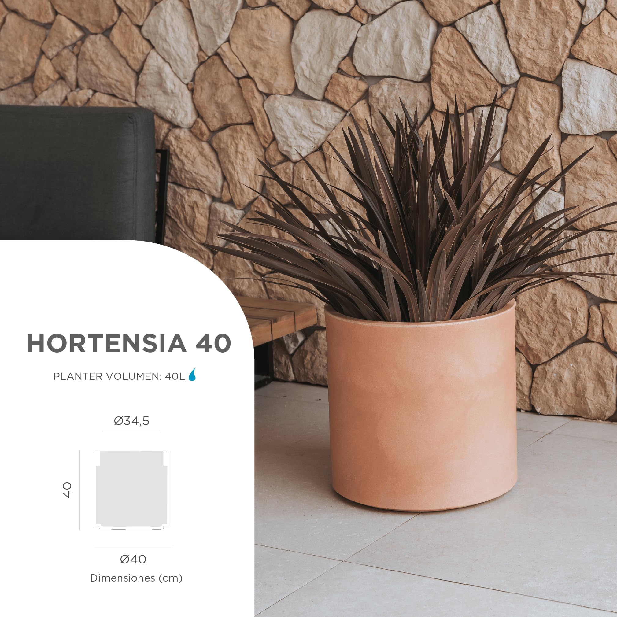 newgarden Maceta Redonda Terracota 40 x 40 cm, macetero para Exterior e Interior, terraza, jardín y Piscina – Hortensia 40