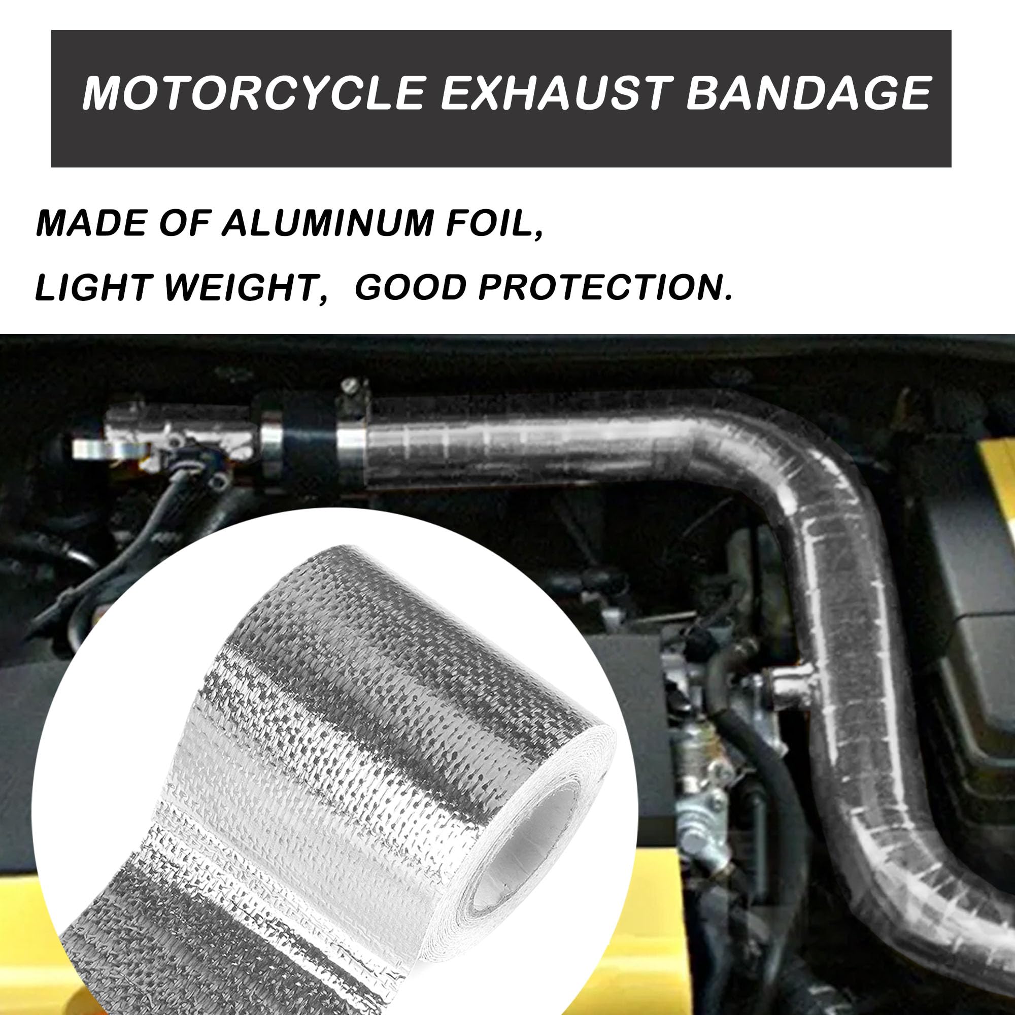 Aislante Térmico Cinta Aislante Para Escape De Moto - 10m, Fibra De Vidrio, Con Bridas Y Guantes Protección Calor Tubo Escape