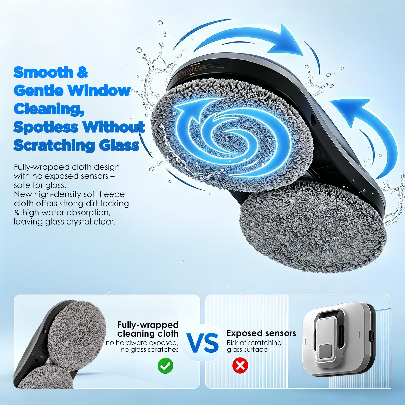 Robot limpiador de ventanas inalámbrico, robot automático para ventanas con potencia de succión de 6000 Pa, doble spray y depósito de agua de 500 ml, limpiador eléctrico de ventanas con 3