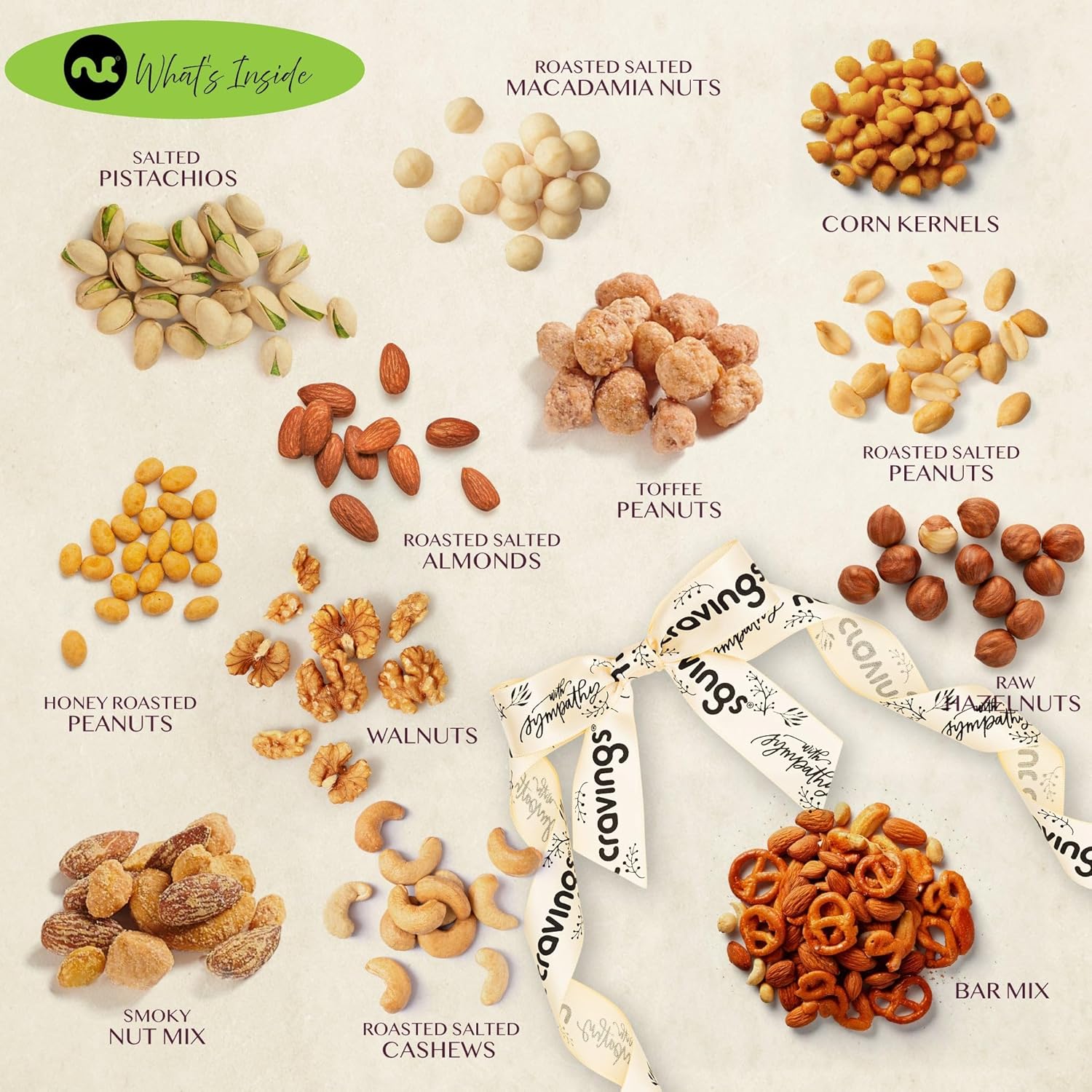 NUT CRAVINGS Gourmet Collection - Sympathy Condolence, Nuts Gift Basket with Sympathy Ribbon + Greeting Card in Reusable Wooden Tray (12 Assortments) Food Platter Healthy Snack Care Package - Image 6