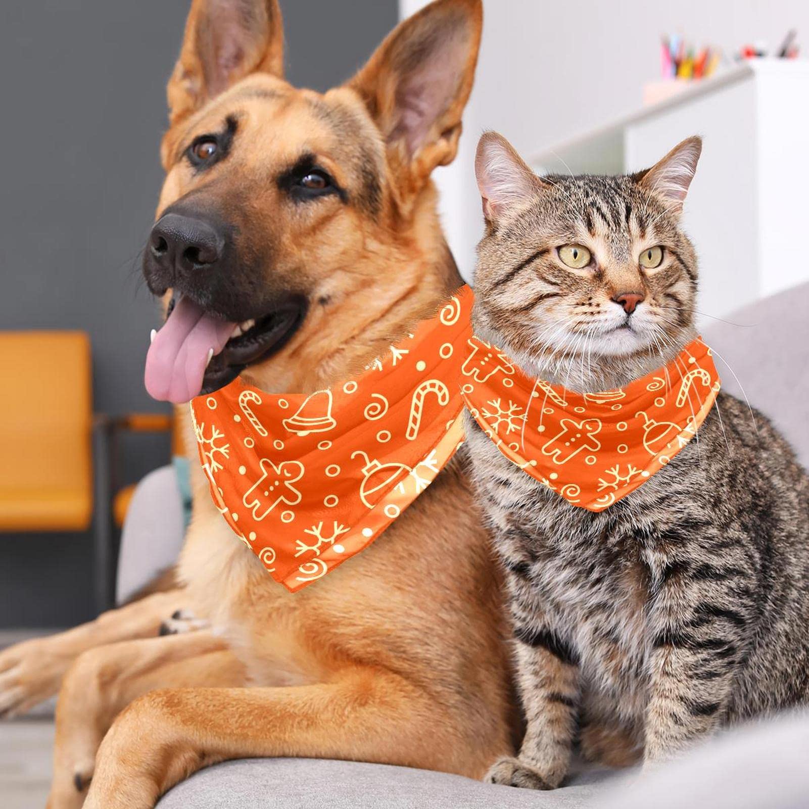 Hundehalstuch-Set – 2 Stück, Wendbar & Verstellbar – Erdbeer & Orange Design, Für Große/kleine Hunde & Katzen