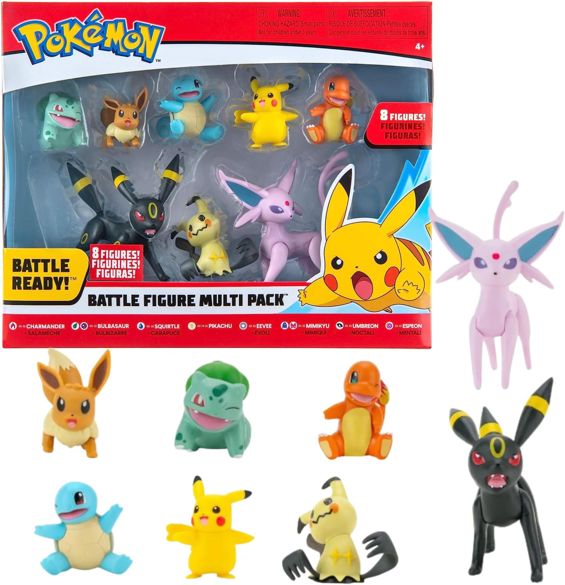 Pokémon Battle Figure 8-Pack - Features Charmander, Bulbasaur, Squirtle, Mimikyu, Pikachu, Eevee, Umbreon, Espeon - Perfect for Any Trainer