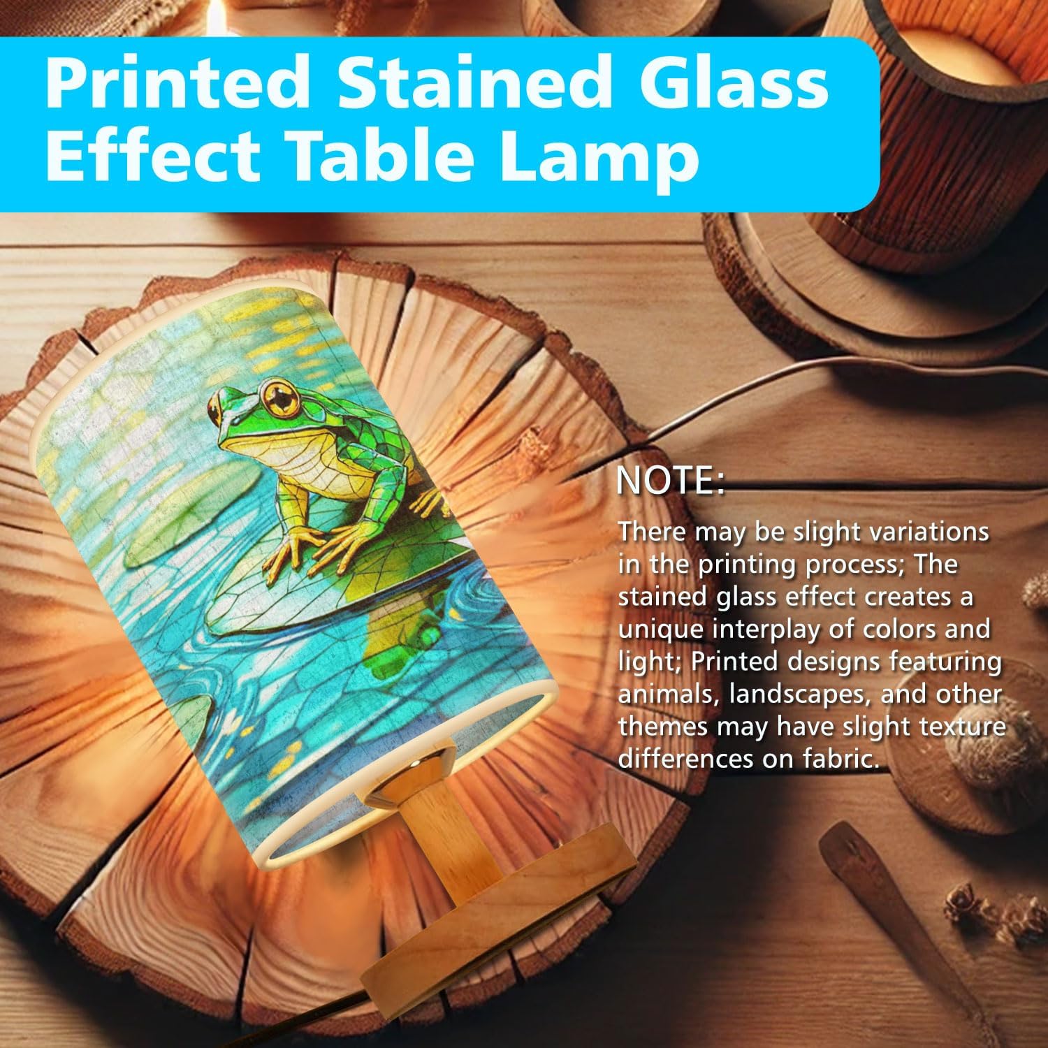 Frog Table Lamp LED 3-Color Pressed Bedside, Frog Shade Lamp with Wood Base for Bedroom Living Room Desk Office TL01