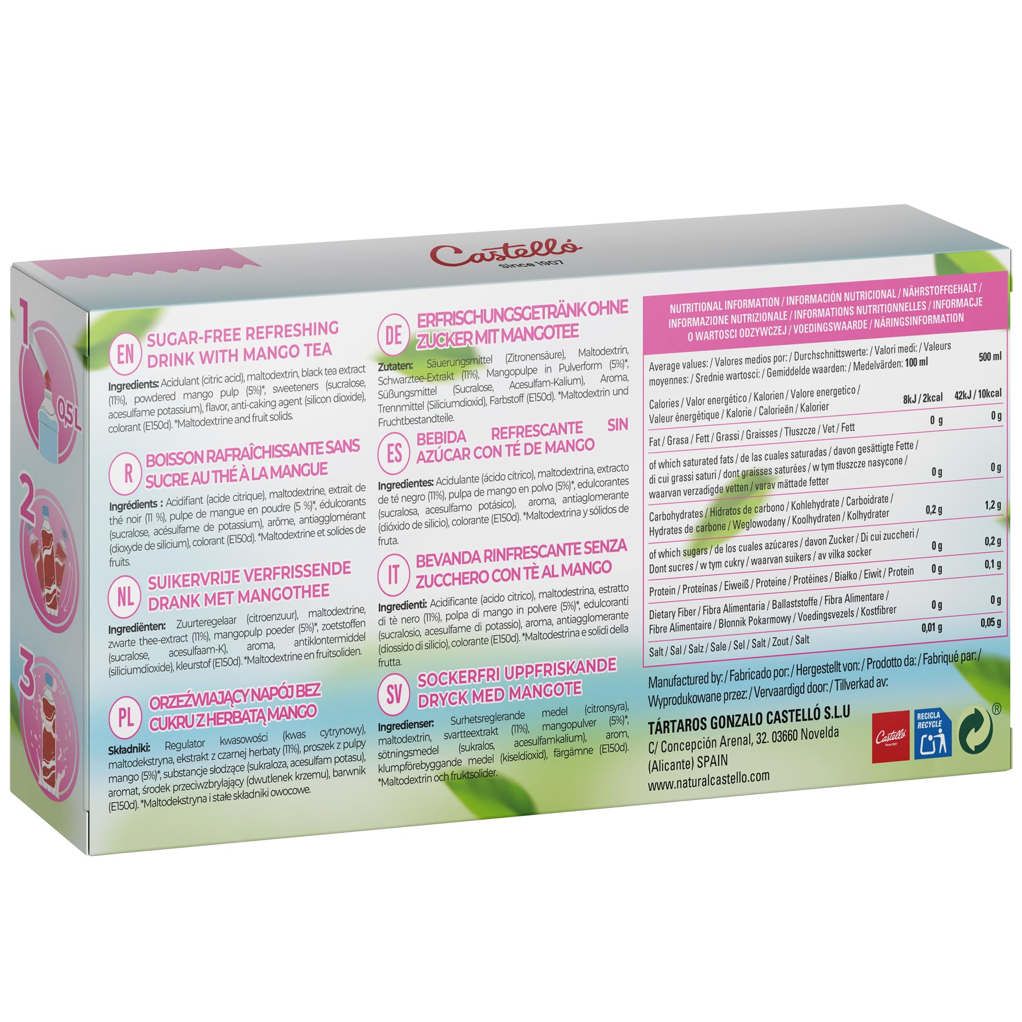 Castello Té Frío Zero Instantáneo Mango 3x12 Sobres 0 Calorías 0 Azúcar
