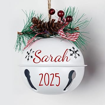 GOSSBY Personalized Christmas Tree Ornament - Custom for Women, Men, Family, Friend Name, Year - 2025 Xmas Bell Ornament for Tree Decoration - White
