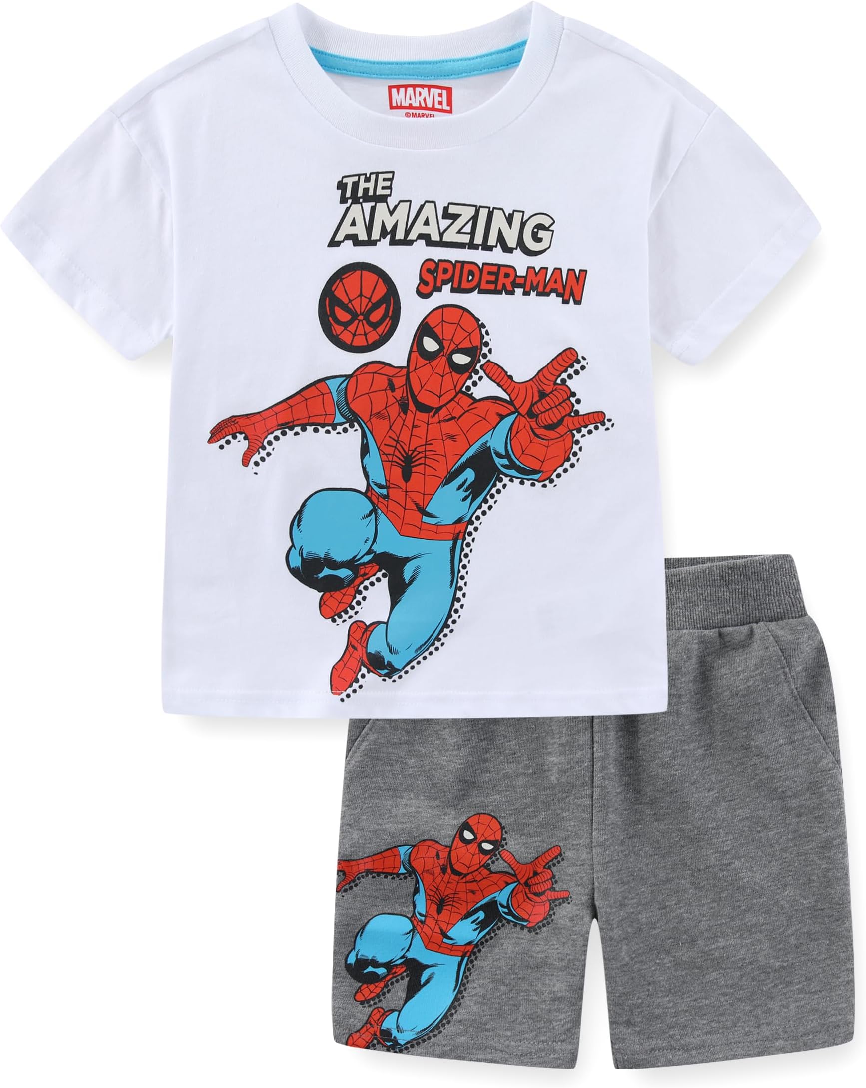 Marvel Spider-Man Boys Short Sleeve T-Shirt and French Terry Shorts Set for Big Kids